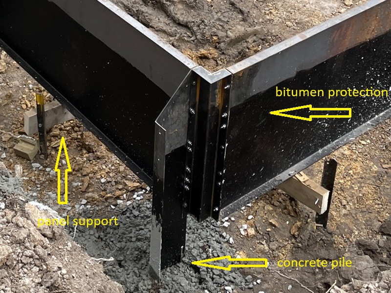 corten retaining wall internal corner construction example
